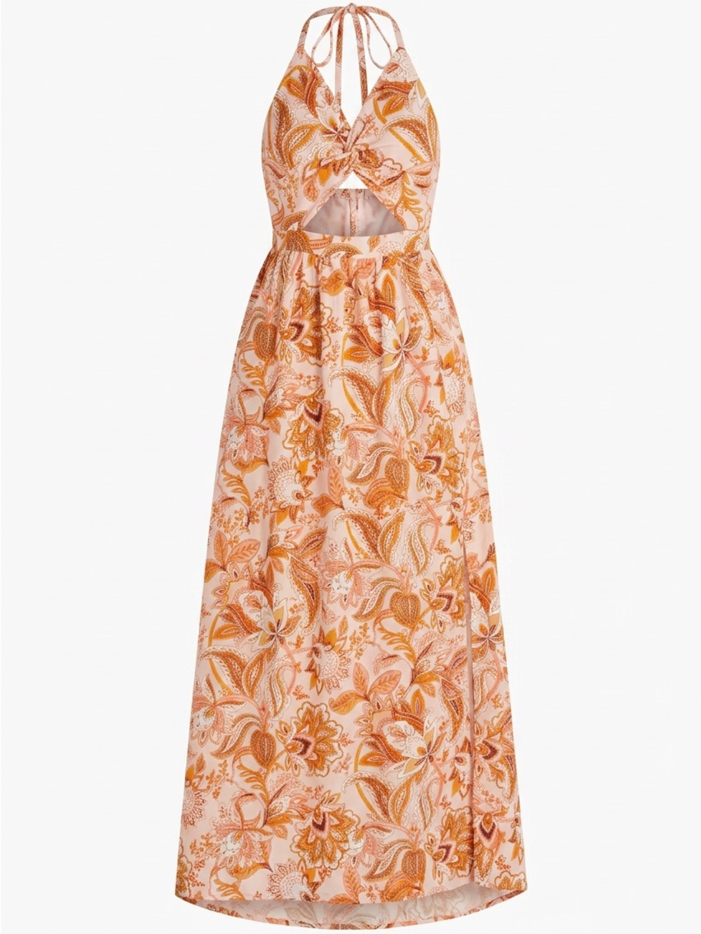 SHEIN Peach & Orange Floral Halter Maxi Dress
